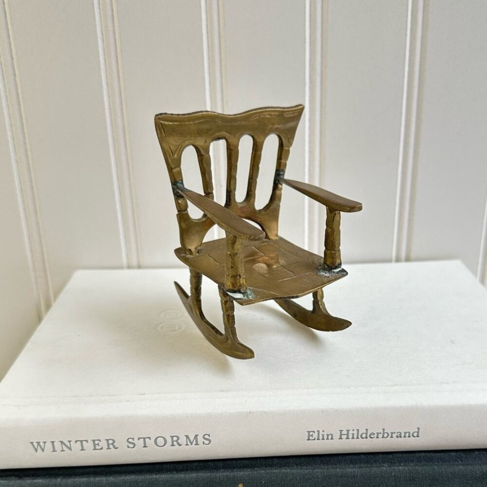 Vintage Miniature Doll House Small Brass Rocking Chair 3.5"